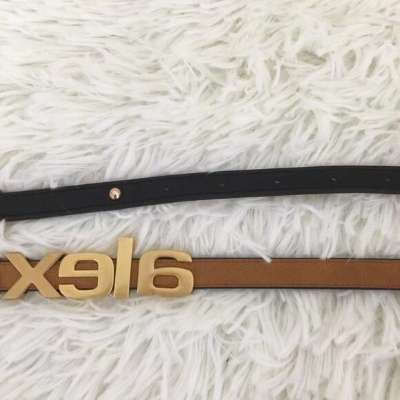 Alexander Wang Black Leather Logo Belt with Gold Lettering main image 7